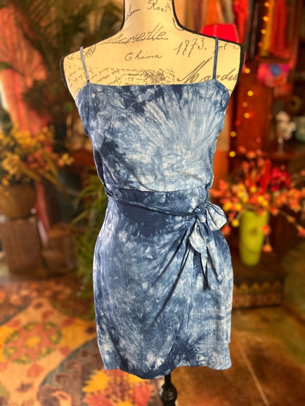 NWT Hallelu Blue Tie-dye Wrap Dress Size S